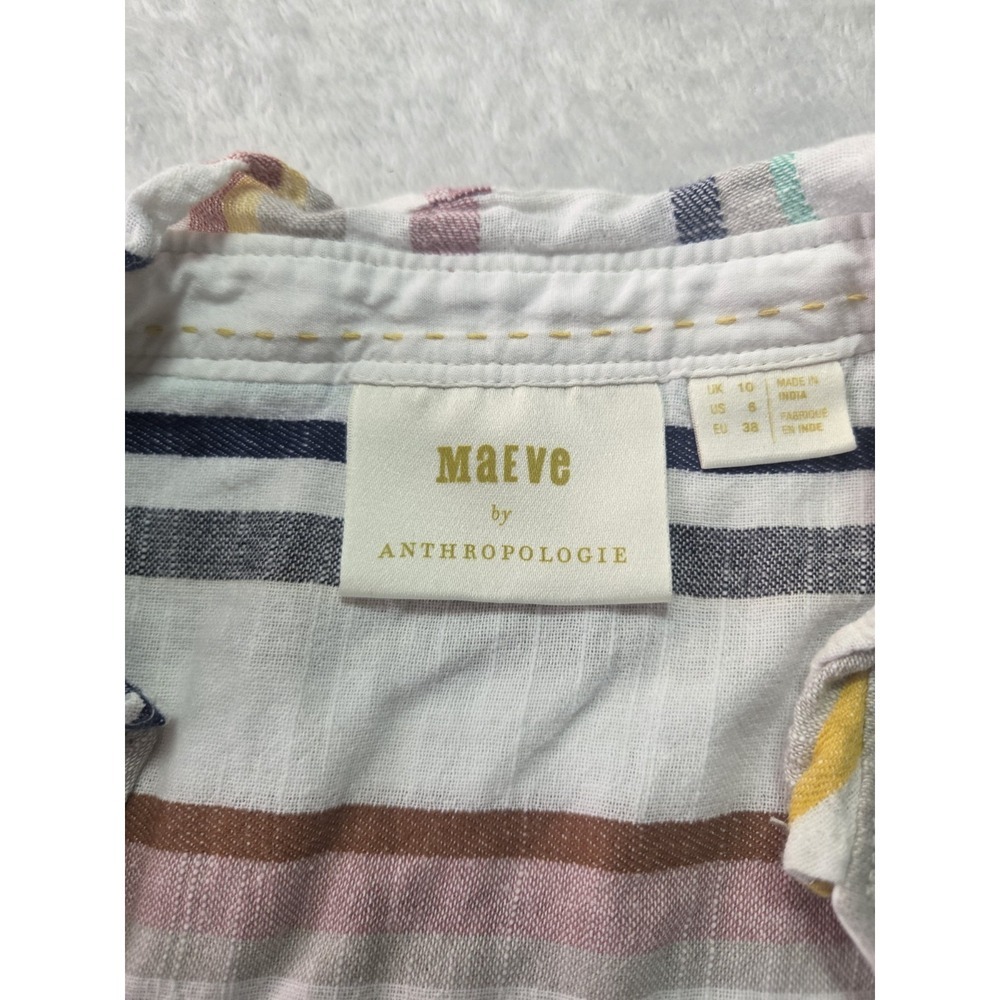 Maeve Anthropologie Boho Stripe Cotton Peasant Top Smocked Waist Size 6 - Picture 3 of 7